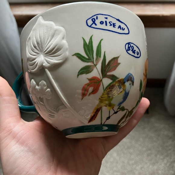 Anthropologie Nathalie Lete Titania Embossed Flowers Bird Mug and Bowl - Picture 5 of 11